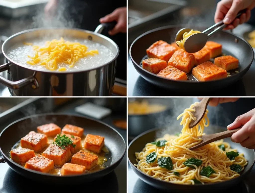 salmon spinach pasta
