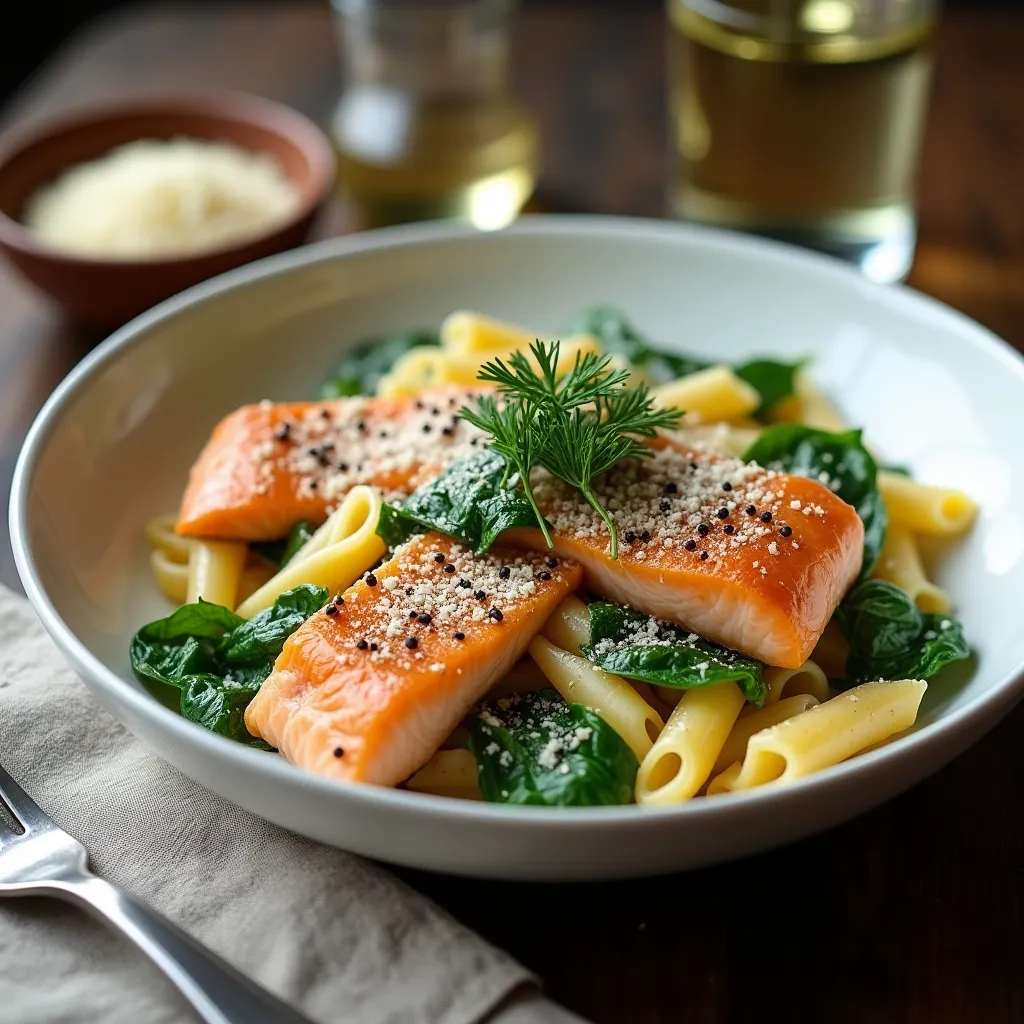 salmon spinach pasta